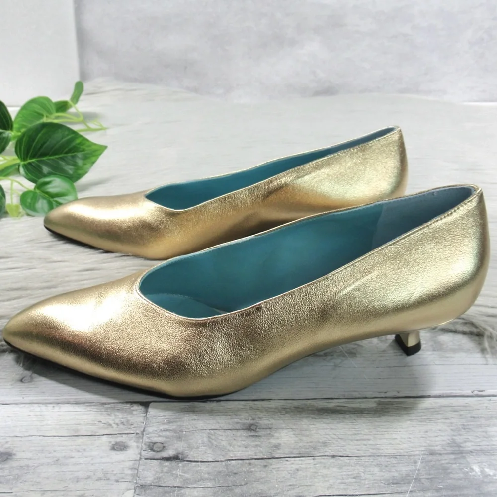 THIERRY RABOTIN Gold Napa Pointed Toe Kitten Heel Pumps Women's 40.5 US Size 10
